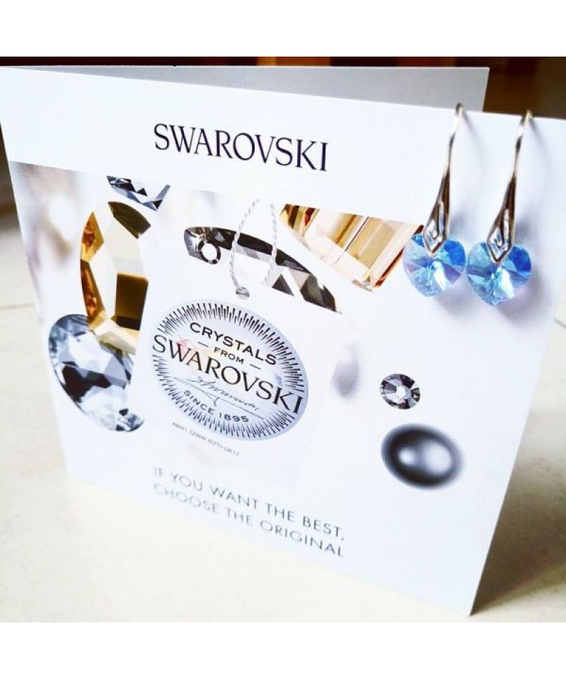 Сребърни обици с кристали Сваровски Аква Swarovski crystals