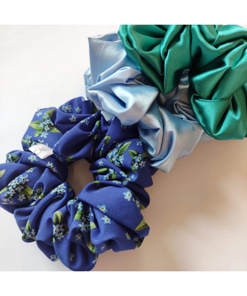 XL Синьо скрънчи за коса с цветя