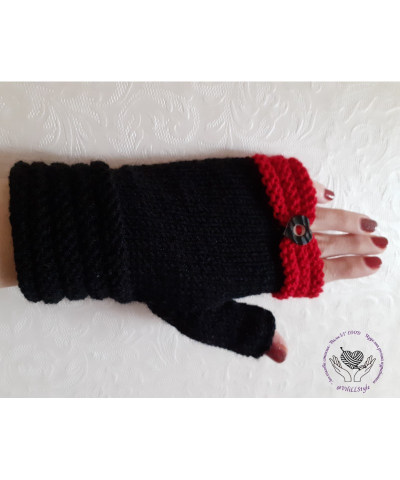 Дамски ръкавици в червено и черно