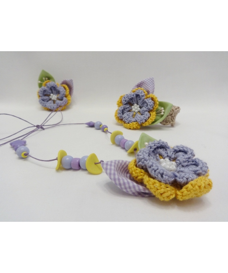 Две сладки ластичета за коса с копринено 3D цвете „Слънце и лавандула“