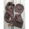Луксозен ръчно плетен мъжки комплект "Явор" - бандана шал и шапка с помпон  в кафяво