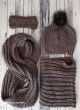 Луксозен ръчно плетен мъжки комплект "Явор" - бандана шал и шапка с помпон  в кафяво