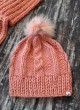 Ръчно плетен дамски двулицев шал и зимна шапка с помпон „Стамена“ в цвят азалия