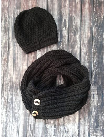 Дизайнерски луксозен ръчно плетен зимен мъжке сет "Крум" от шал 2в1 и шапка