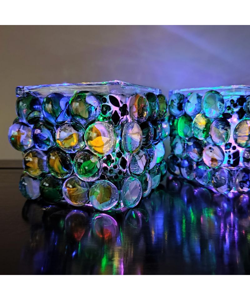 Комплект стъклени мозаечни поставки за свещи или ЛЕД осветление